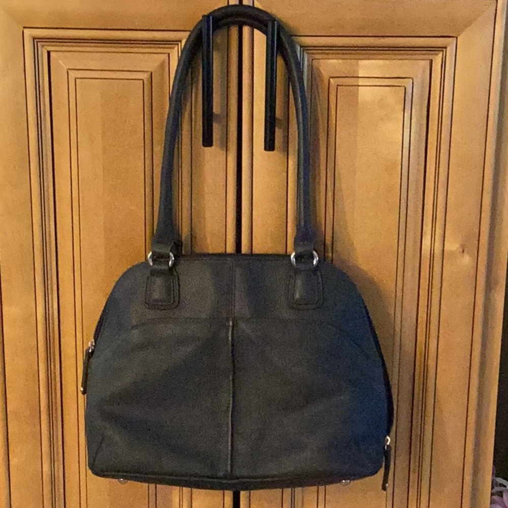Elegant Navy Blue Leather Tignanello  Shoulder Bag - Picture 3 of 7